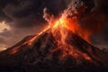 Illustration depicting an immense volcanic eruption. The fiery lava cascades down the slopes, engulfing everything in its path. Ai