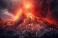 Illustration depicting an immense volcanic eruption. The fiery lava cascades down the slopes, engulfing everything in its path. Ai