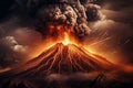 Illustration depicting an immense volcanic eruption. The fiery lava cascades down the slopes, engulfing everything in its path. Ai