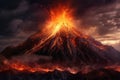 Illustration depicting an immense volcanic eruption. The fiery lava cascades down the slopes, engulfing everything in its path. Ai