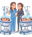 illustration depicting medical staff people at the hospital take care of newborn baby Royalty Free Stock Photo