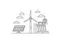 Illustration depicting renewable energy sources: a solar panel, Royalty Free Stock Photo
