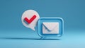 A speech bubble and an envelope, both with a check mark Royalty Free Stock Photo