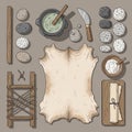 Illustration depicting tools and materials for leatherworking Royalty Free Stock Photo