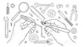 Illustration depicting two hands holding tools a screwdriver Royalty Free Stock Photo