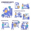 AI technology in security set. Characters using artificial intelligence, algorithms Royalty Free Stock Photo