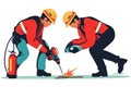Workers Handling Emergency with Pneumatic Drill Royalty Free Stock Photo
