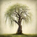 Ancient Wisdom: Illustration of an Old, Weathered Tree