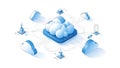 An illustration of a cloud computing system with various devices connected to it Royalty Free Stock Photo