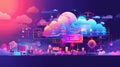 This illustration depicts the concept of cloud computing with a large cloud symbolizing data storage interconnected devices and Royalty Free Stock Photo
