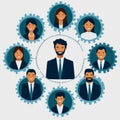 Diverse Group of People Connected by Gears in a Professional Network, Collaboration, Teamwork Concept, Illustration of Royalty Free Stock Photo