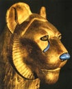 egyptian gilded lion head from pharaoh tutankhamun`s burial bed