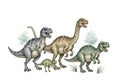 Exhibit classic dinosaur features with bipedal stances, long tails, and Royalty Free Stock Photo