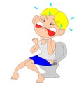 The illustration depicts a man with constipation.