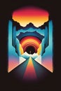 Road to the portal to another world, colorful illustration, Generative AI