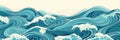 This illustration depicts a repeating pattern of stylized ocean waves in blue hues against a cream background It symbolizes the Royalty Free Stock Photo