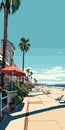 2d Flat Illustration Of Newport Beach Scene