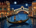 Venice night scene with gondolier Royalty Free Stock Photo