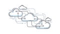 An illustration of interconnected cloud computing systems with lines and nodes Royalty Free Stock Photo