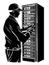 IT Technician Maintaining Server Room Network Vector Illustration Royalty Free Stock Photo