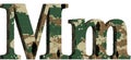 alphabet letter m uppercase and lowercase, abstract military camouflage texture font