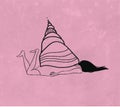 Illustration of a depressed snail girl lying on the floor. isolated on pink background . quarantine isolation. hide in a shell Royalty Free Stock Photo