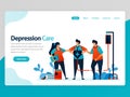 Illustration of depression care. Friends support and awareness in treatment and health therapy. Healing of mental disorders.