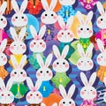 Japan rabbit Kimono many fan umbrella stripe seamless pattern