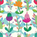 Frog flower stand seamless pattern