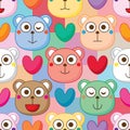 Bear head love square colorful symmetry seamless pattern Royalty Free Stock Photo