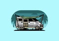 Van camper and flysheet illustration design