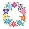 Cartoon leaf butterfly flower circle smile