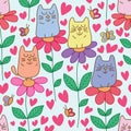 Cat sit flower butterfly seamless pattern