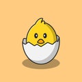 The illustration design of a chicks that have just hatched and are still inside their egg shells. Isolated animal design