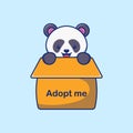 Illustration design of cute little panda sitting in a cardboard box