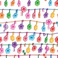 3d music flower hang seamless pattern Royalty Free Stock Photo