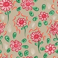 Chinese ink flower red brown orange spread seamless pattern Royalty Free Stock Photo