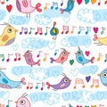 Bird follow music note horizontal seamless pattern Royalty Free Stock Photo