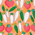 Three type white radish seamless pattern