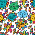 Cat flower anywhere seamless pattern Royalty Free Stock Photo