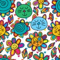 Cat flower anywhere seamless pattern