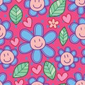 Flower smile cartoon leaf seamless pattern Royalty Free Stock Photo