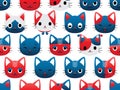 Japan cat head symmtery white seamless pattern Royalty Free Stock Photo