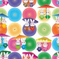 Japan rabbit Kimono umbrella seamless pattern
