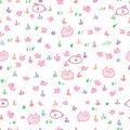 Japan grasses cherry cartoon watercolor seamless pattern