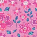 Flower line style cute smile seamless pattern