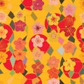 Freedom hexagon japan sakura sun seamless pattern