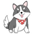 Illustration design of a cute baby siberian husky with red scarf cartoon style isolated on white background