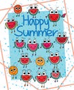 Happy summer watermelon cartoon frog eyes card