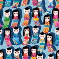 Japan doll dress many seamless pattern Royalty Free Stock Photo